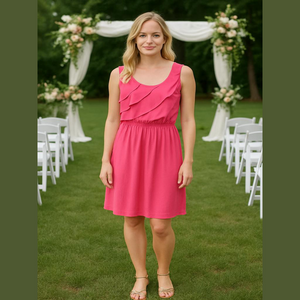 Ellen Parker Pink ruffle pull on dress Sz M